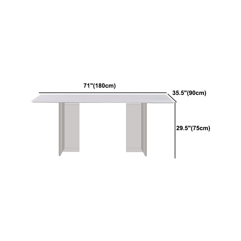 Modern Sintered Tone Top Dining Table Rectangle White with Acrylic Double Pedestal