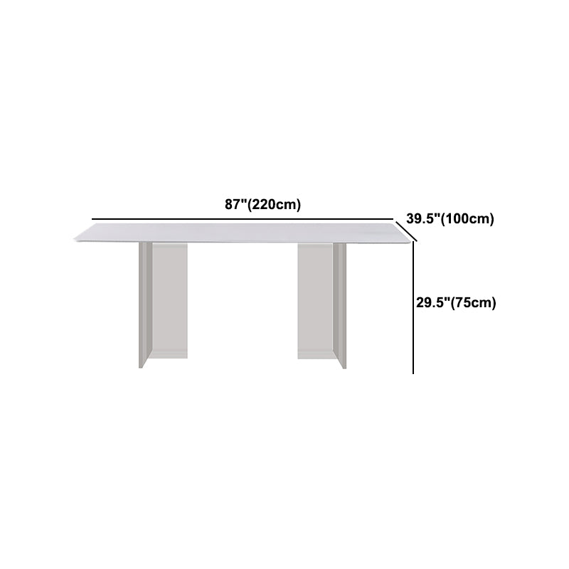 Modern Sintered Tone Top Dining Table Rectangle White with Acrylic Double Pedestal