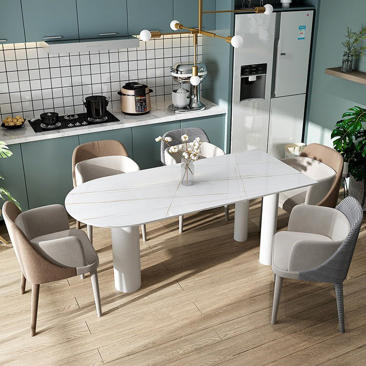 SinteredStone Home Dining Table Modern White Dining Room Table Free Form 55.1"L x 27.6"W x 29.5"H Without Chairs Clearhalo 'Dining Tables & Seating' 'Dining Tables' 'dining_table' 'furn' 'furn_dining_table' 'Furniture' 'Kitchen & Dining Furniture' 5166127