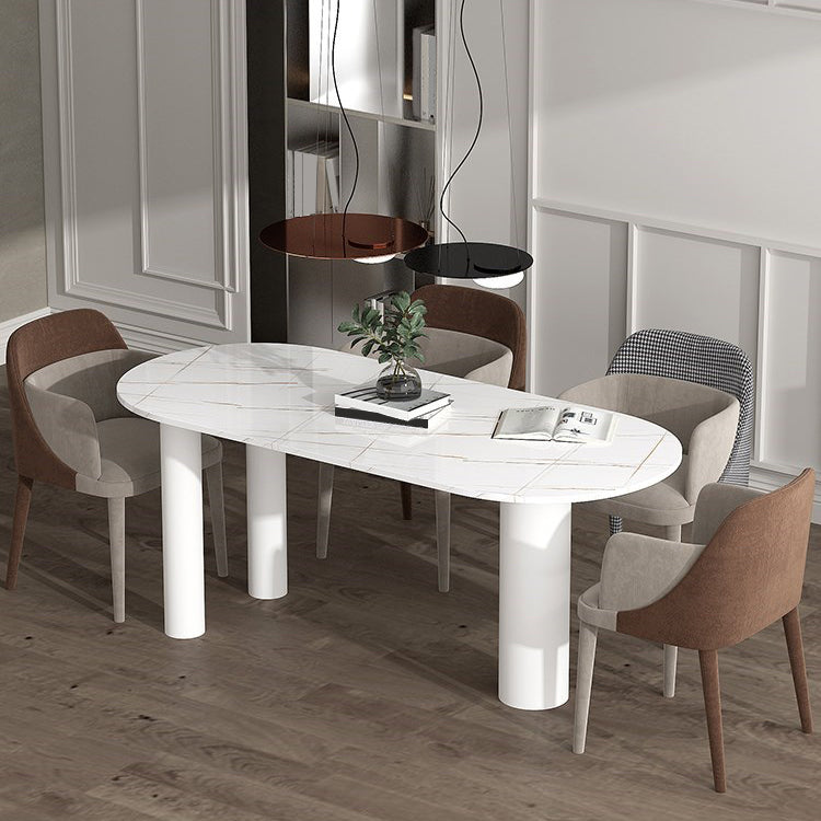 SinteredStone Home Dining Table Modern White Dining Room Table Oval 70.9"L x 31.5"W x 29.5"H Without Chairs Clearhalo 'Dining Tables & Seating' 'Dining Tables' 'dining_table' 'furn' 'furn_dining_table' 'Furniture' 'Kitchen & Dining Furniture' 5166129