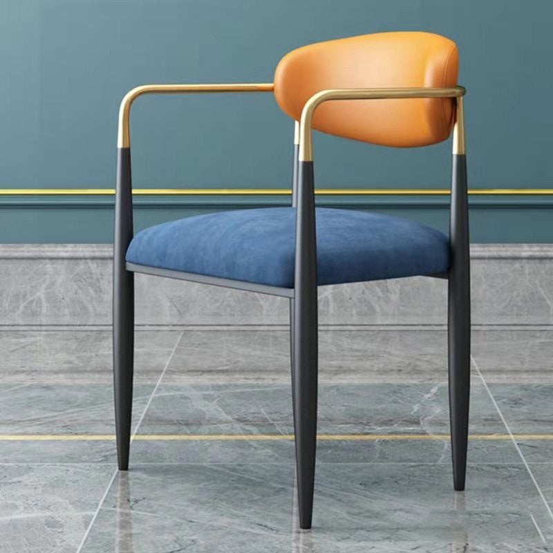 Industrial Dining Room Arm Chairs Open Back Kitchen Side Chair with Upholstered Blue-Orange 1 Piece Clearhalo 'Dining Chairs' 'Dining Tables & Seating' 'dining_chair' 'furn' 'furn_dining_chair' 'Furniture' 'Kitchen & Dining Furniture' 5166476
