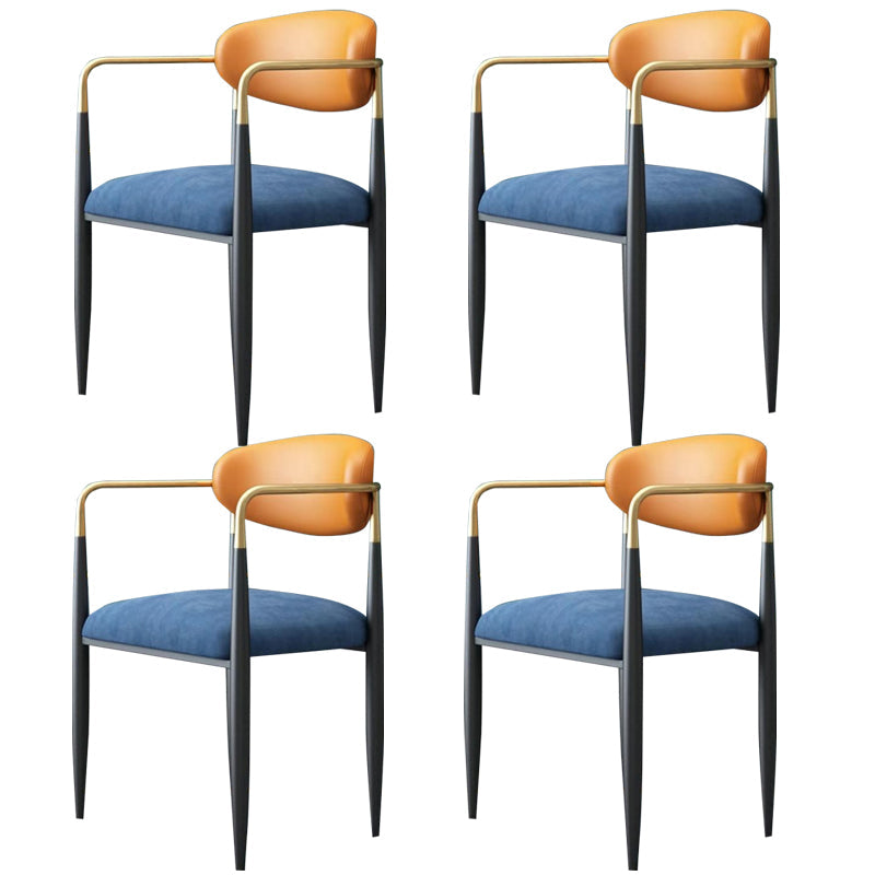 Industrial Dining Room Arm Chairs Open Back Kitchen Side Chair with Upholstered Blue-Orange 4 Piece Set Clearhalo 'Dining Chairs' 'Dining Tables & Seating' 'dining_chair' 'furn' 'furn_dining_chair' 'Furniture' 'Kitchen & Dining Furniture' 5166480