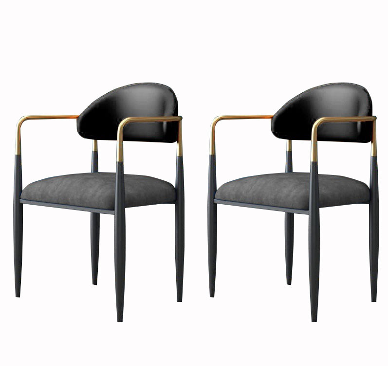 Industrial Dining Room Arm Chairs Open Back Kitchen Side Chair with Upholstered Black-Gray 2 Piece Set Clearhalo 'Dining Chairs' 'Dining Tables & Seating' 'dining_chair' 'furn' 'furn_dining_chair' 'Furniture' 'Kitchen & Dining Furniture' 5166496