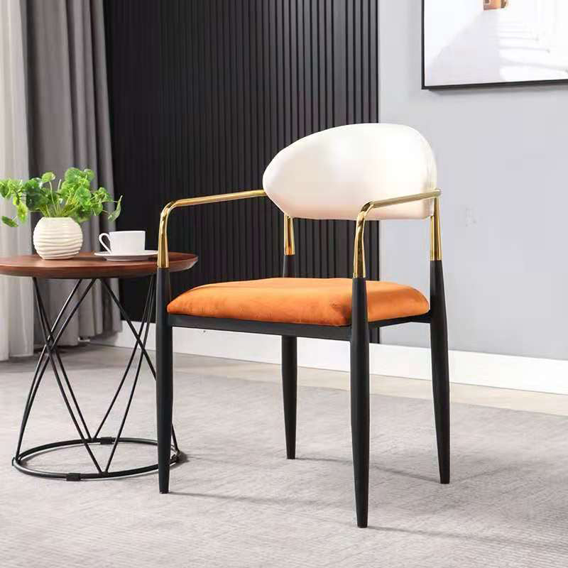 Industrial Dining Room Arm Chairs Open Back Kitchen Side Chair with Upholstered White-Saffron 1 Piece Clearhalo 'Dining Chairs' 'Dining Tables & Seating' 'dining_chair' 'furn' 'furn_dining_chair' 'Furniture' 'Kitchen & Dining Furniture' 5166504