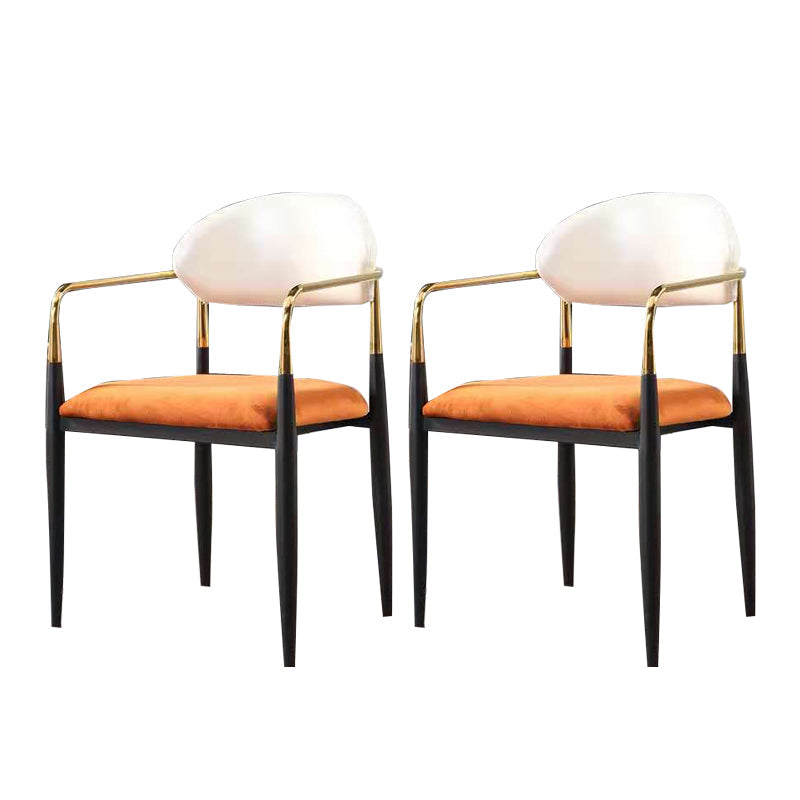 Industrial Dining Room Arm Chairs Open Back Kitchen Side Chair with Upholstered White-Saffron 2 Piece Set Clearhalo 'Dining Chairs' 'Dining Tables & Seating' 'dining_chair' 'furn' 'furn_dining_chair' 'Furniture' 'Kitchen & Dining Furniture' 5166505