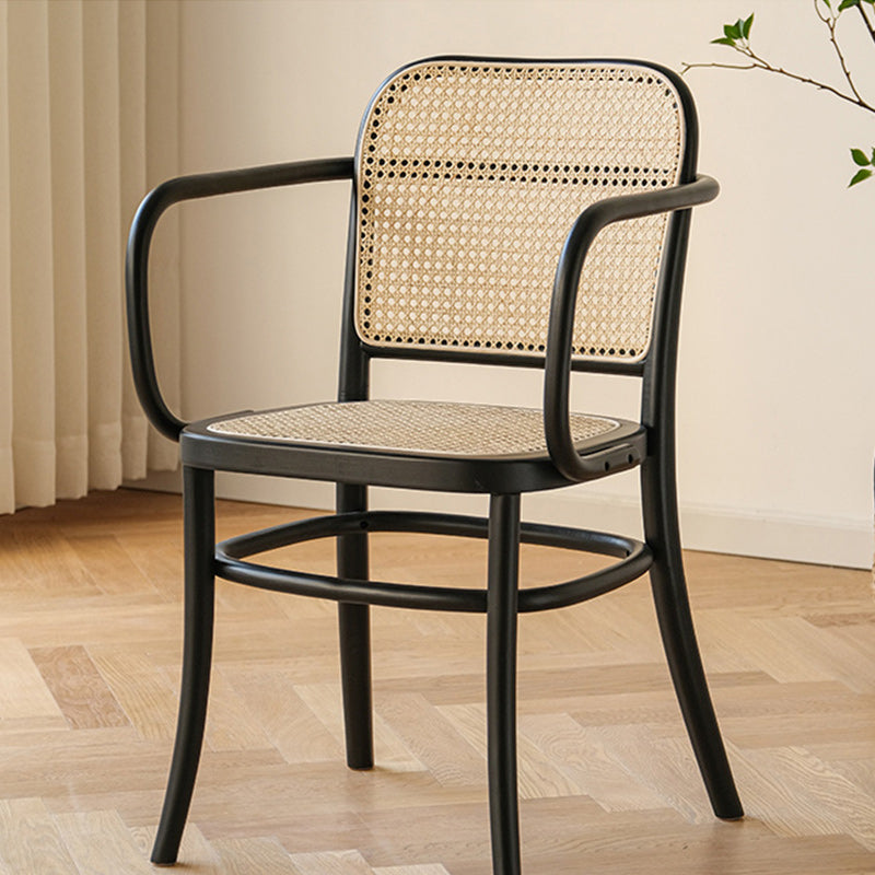 Traditional Style Dining Chair Solid Wood Cane Back Dining Room Chair Matte Black 1 Piece Clearhalo 'Dining Chairs' 'Dining Tables & Seating' 'dining_chair' 'furn' 'furn_dining_chair' 'Furniture' 'Kitchen & Dining Furniture' 5166875