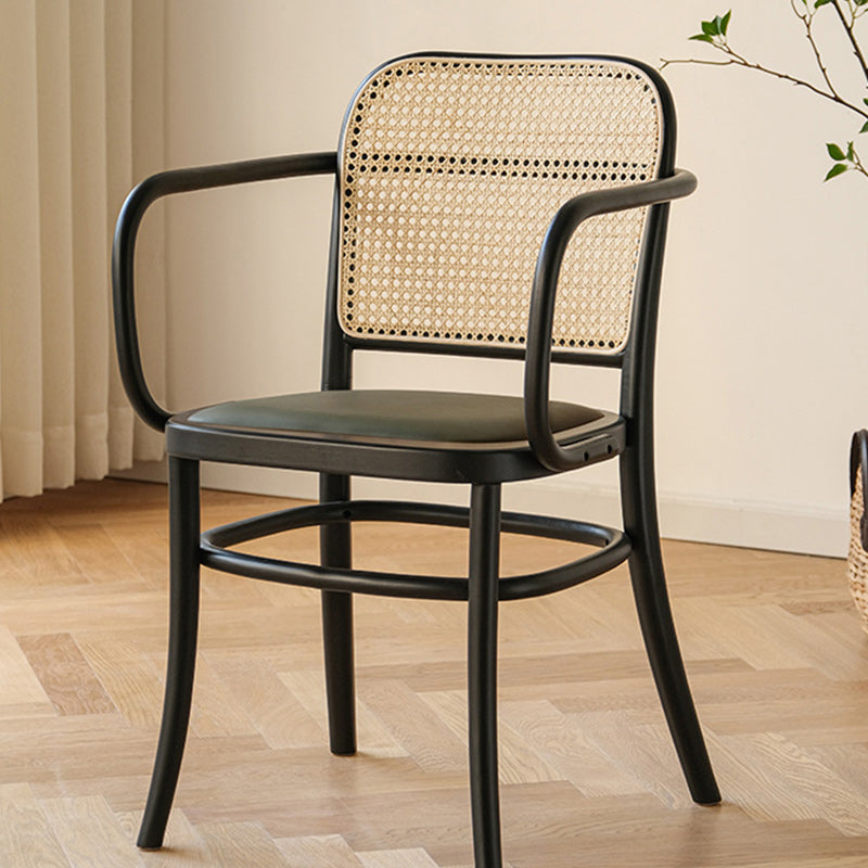 Traditional Style Dining Chair Solid Wood Cane Back Dining Room Chair Textured Black 1 Piece Clearhalo 'Dining Chairs' 'Dining Tables & Seating' 'dining_chair' 'furn' 'furn_dining_chair' 'Furniture' 'Kitchen & Dining Furniture' 5166895