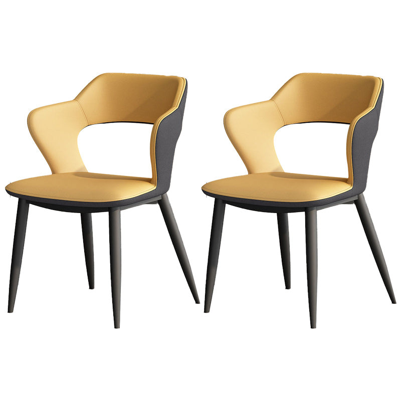 Metal Modern Indoor Side Chair with Arms Matte Finish Open Back Dining Chair Yellow 2 Piece Set Clearhalo 'Dining Chairs' 'Dining Tables & Seating' 'dining_chair' 'furn' 'furn_dining_chair' 'Furniture' 'Kitchen & Dining Furniture' 5170430