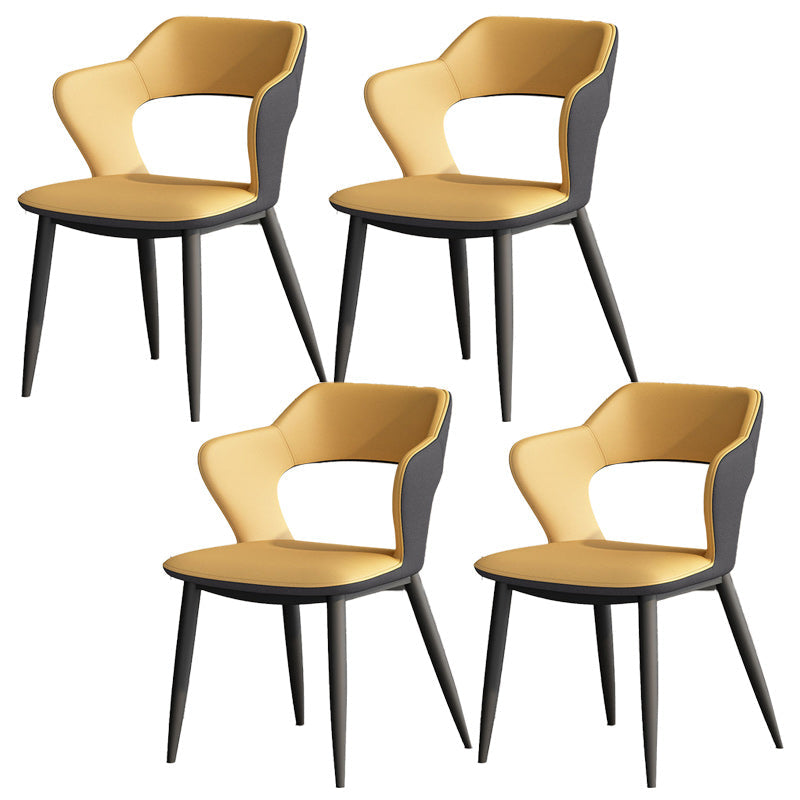 Metal Modern Indoor Side Chair with Arms Matte Finish Open Back Dining Chair Yellow 4 Piece Set Clearhalo 'Dining Chairs' 'Dining Tables & Seating' 'dining_chair' 'furn' 'furn_dining_chair' 'Furniture' 'Kitchen & Dining Furniture' 5170432
