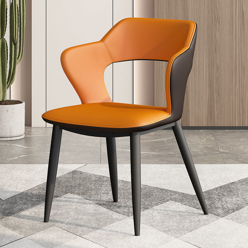 Metal Modern Indoor Side Chair with Arms Matte Finish Open Back Dining Chair Orange 1 Piece Clearhalo 'Dining Chairs' 'Dining Tables & Seating' 'dining_chair' 'furn' 'furn_dining_chair' 'Furniture' 'Kitchen & Dining Furniture' 5170433