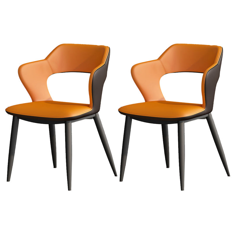 Metal Modern Indoor Side Chair with Arms Matte Finish Open Back Dining Chair Orange 2 Piece Set Clearhalo 'Dining Chairs' 'Dining Tables & Seating' 'dining_chair' 'furn' 'furn_dining_chair' 'Furniture' 'Kitchen & Dining Furniture' 5170435