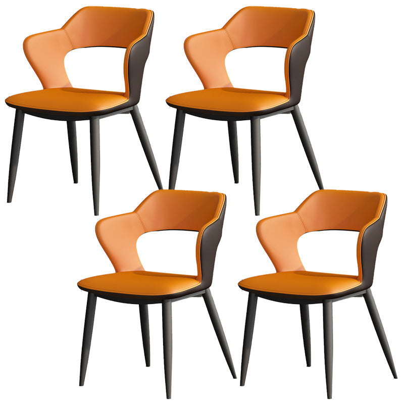Metal Modern Indoor Side Chair with Arms Matte Finish Open Back Dining Chair Orange 4 Piece Set Clearhalo 'Dining Chairs' 'Dining Tables & Seating' 'dining_chair' 'furn' 'furn_dining_chair' 'Furniture' 'Kitchen & Dining Furniture' 5170437