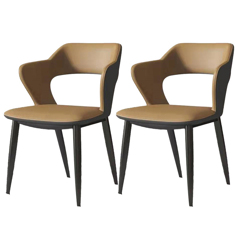 Metal Modern Indoor Side Chair with Arms Matte Finish Open Back Dining Chair Coffee 2 Piece Set Clearhalo 'Dining Chairs' 'Dining Tables & Seating' 'dining_chair' 'furn' 'furn_dining_chair' 'Furniture' 'Kitchen & Dining Furniture' 5170452