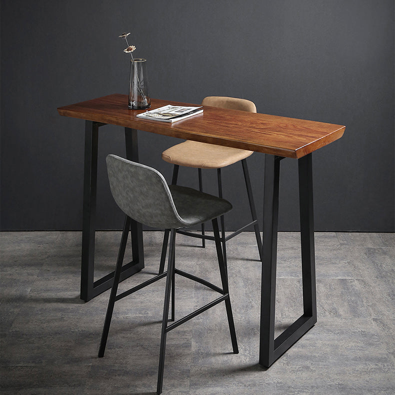 1/2/3 pièces Industrial Iron-Bar Table Table Recangangle Bistro Set with Pine Wood Top