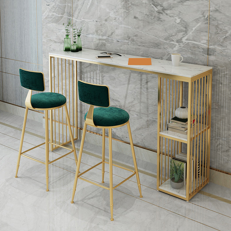 1/3 pièces Glam Iron Bistro Ensemble rectangle White Faux Marble Bar Table Tablet avec étagère