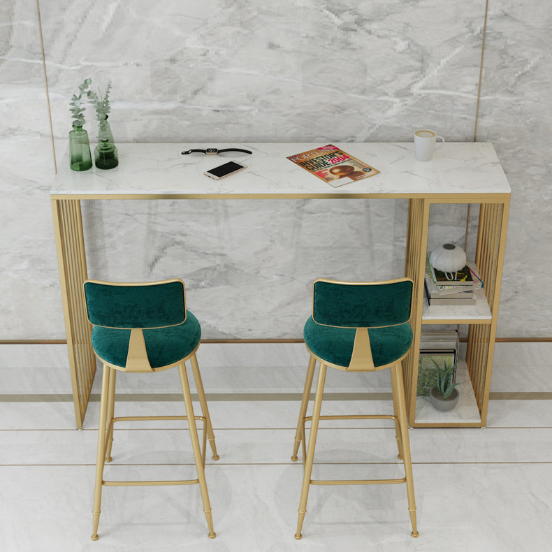 1/3 pièces Glam Iron Bistro Ensemble rectangle White Faux Marble Bar Table Tablet avec étagère