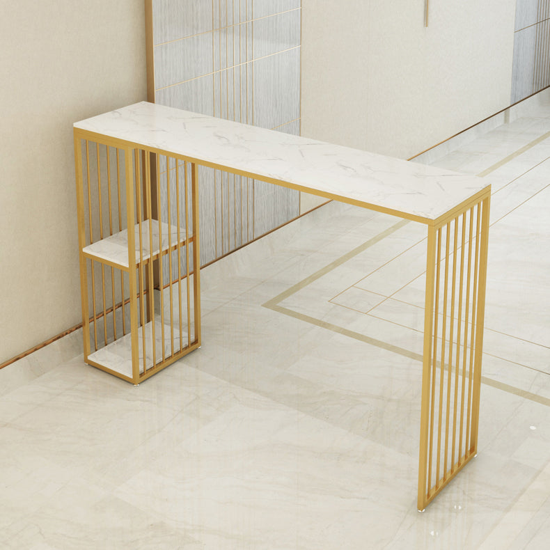 1/3 pièces Glam Iron Bistro Ensemble rectangle White Faux Marble Bar Table Tablet avec étagère