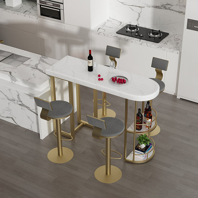 Ensemble de restauration de pub en marbre de forme irrégulière, 1/3/5 pièces de luxe de luxe avec tabourets hauts