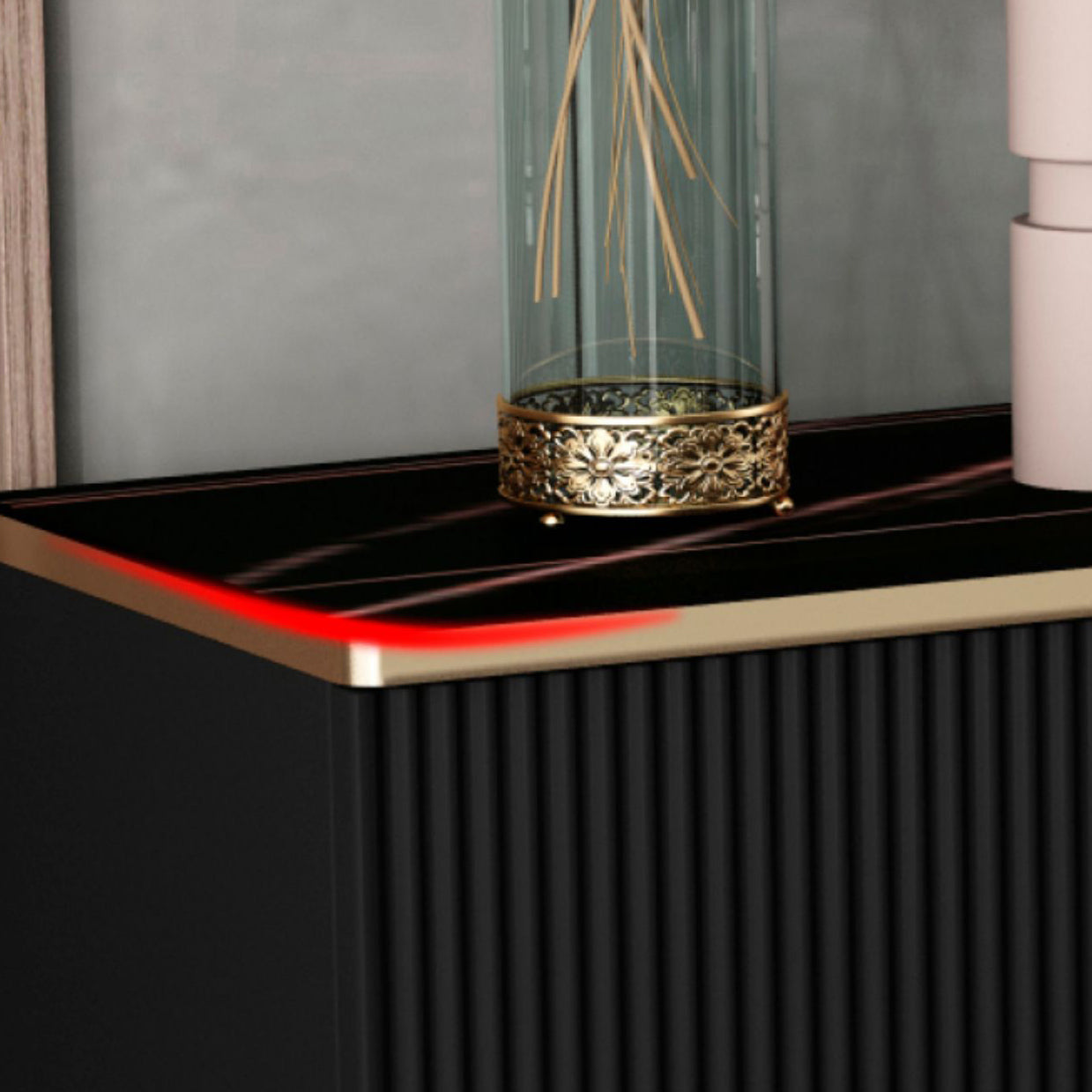 Server top nero in stile glam con porta e cassetto per soggiorno