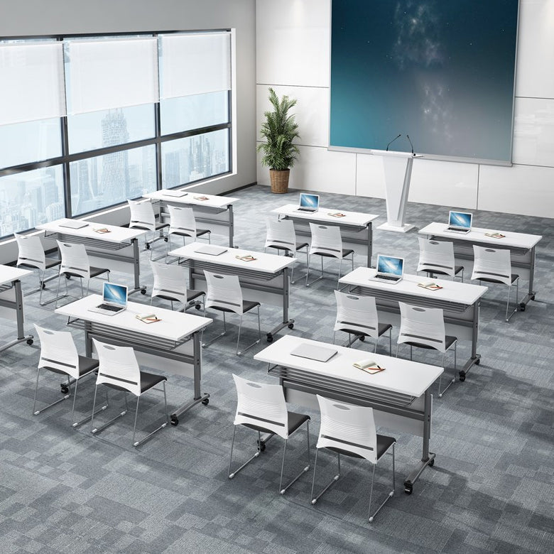 Bureau de bureau en bois moderne avec roues lance-roues avec un bureau d'écriture rectangulaire pour le bureau