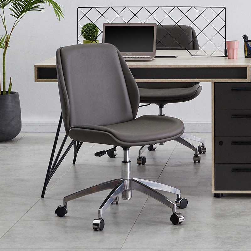 Armless Conference Chair with Chrome Frame Modern Leather Office Chair Grey Casters Included Clearhalo 'furn' 'furn_office_chair' 'Furniture' 'Office Chairs' 'Office Furniture' 'office_chair' 5171628