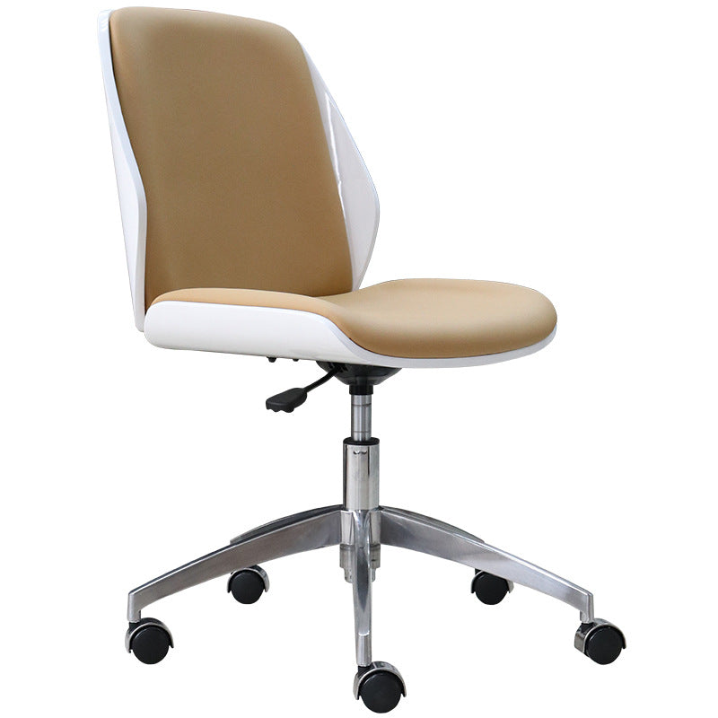 Armless Conference Chair with Chrome Frame Modern Leather Office Chair Beige Casters Included Clearhalo 'furn' 'furn_office_chair' 'Furniture' 'Office Chairs' 'Office Furniture' 'office_chair' 5171629