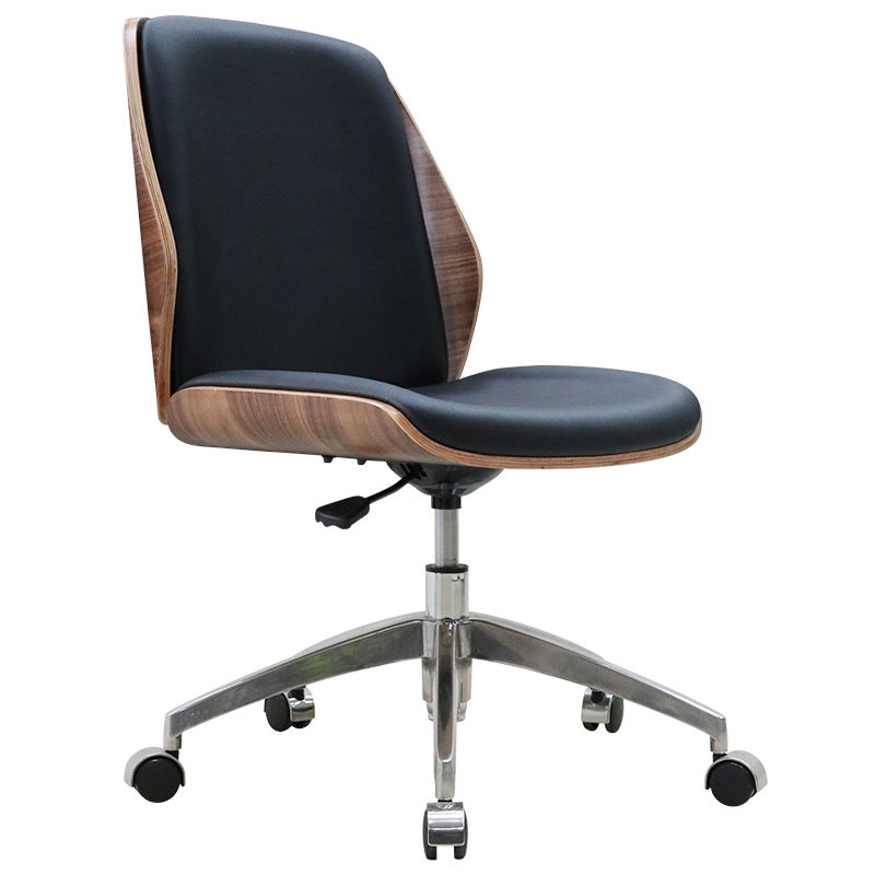Armless Conference Chair with Chrome Frame Modern Leather Office Chair Black Casters Included Clearhalo 'furn' 'furn_office_chair' 'Furniture' 'Office Chairs' 'Office Furniture' 'office_chair' 5171630