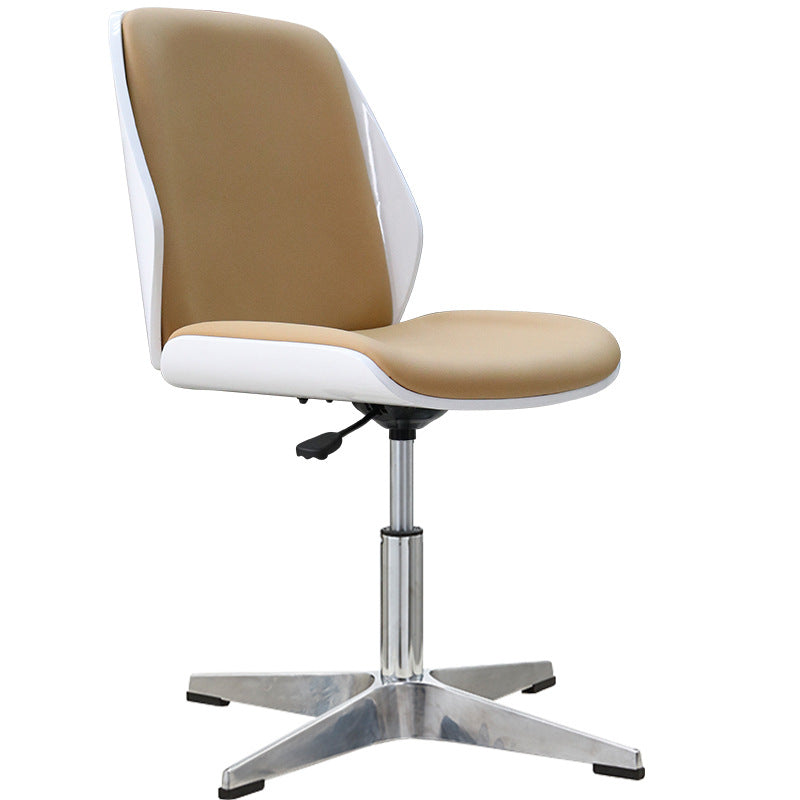 Armless Conference Chair with Chrome Frame Modern Leather Office Chair Beige Casters Not Included Clearhalo 'furn' 'furn_office_chair' 'Furniture' 'Office Chairs' 'Office Furniture' 'office_chair' 5171634
