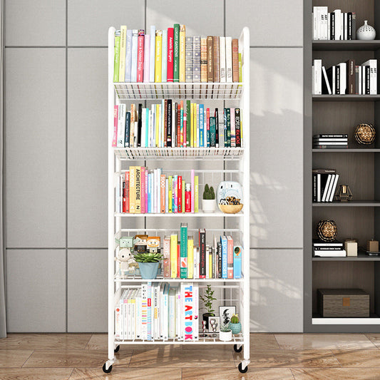 Contemporary Style Metal Bookcase Wheel Bookshelf for Office