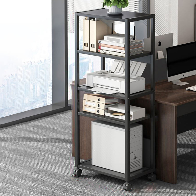 Modern Style Bookshelf Open Back Bookcase with Caster Wheels for Office 20.1"L x 11.8"W x 53.5"H Black Clearhalo 'Bookcases' 'furn' 'furn_bookcases' 'Furniture' 'Office Furniture' 5171975