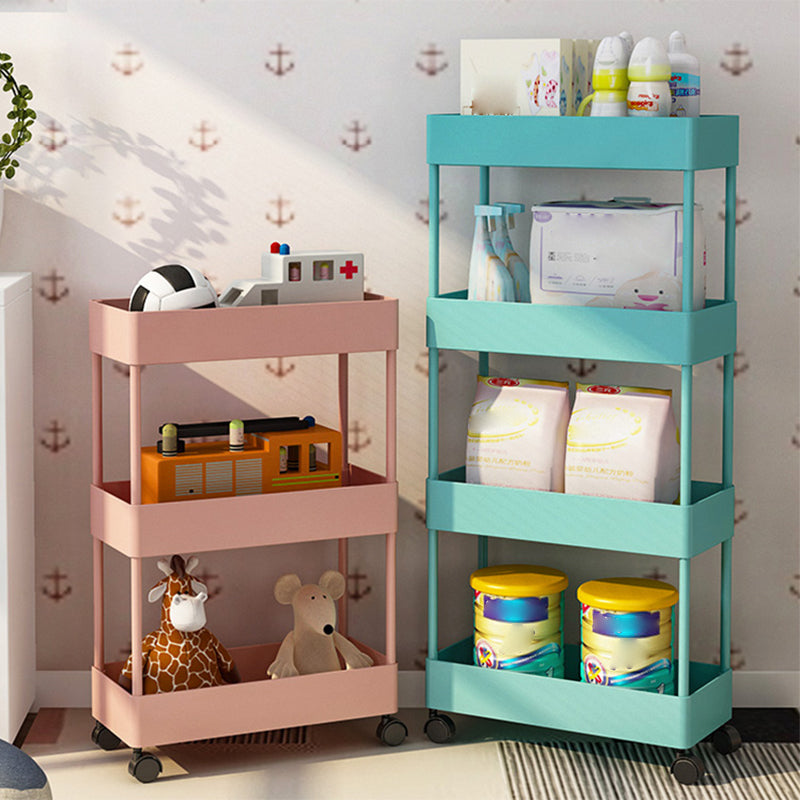 Contemporary Plastic Geometric Bookcase Open Back Bookshelf with Wheels