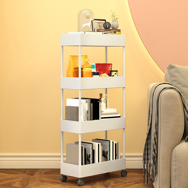 Contemporary Plastic Geometric Bookcase Open Back Bookshelf with Wheels