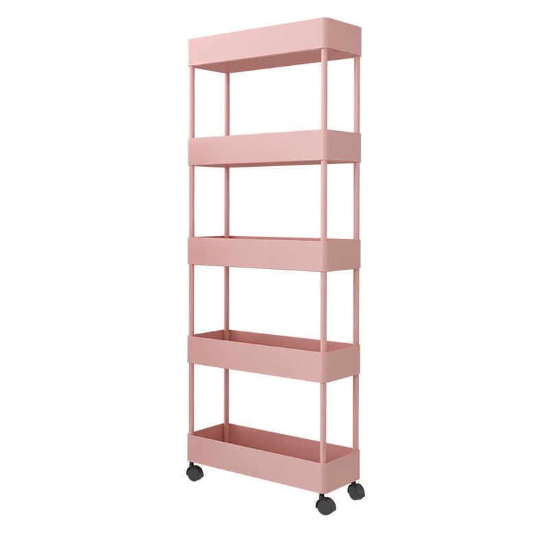 Contemporary Plastic Geometric Bookcase Open Back Bookshelf with Wheels