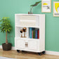 Contemporary Standard Bookcase Vertical Closed Back Bookshelf with Wheels 31"L x 12"W x 35"H Off-White Clearhalo 'Bookcases' 'furn' 'furn_bookcases' 'Furniture' 'Office Furniture' 5172095