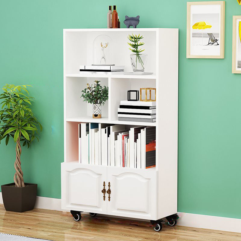 Contemporary Standard Bookcase Vertical Closed Back Bookshelf with Wheels 31.5"L x 11.8"W x 51.2"H Off-White Clearhalo 'Bookcases' 'furn' 'furn_bookcases' 'Furniture' 'Office Furniture' 5172099