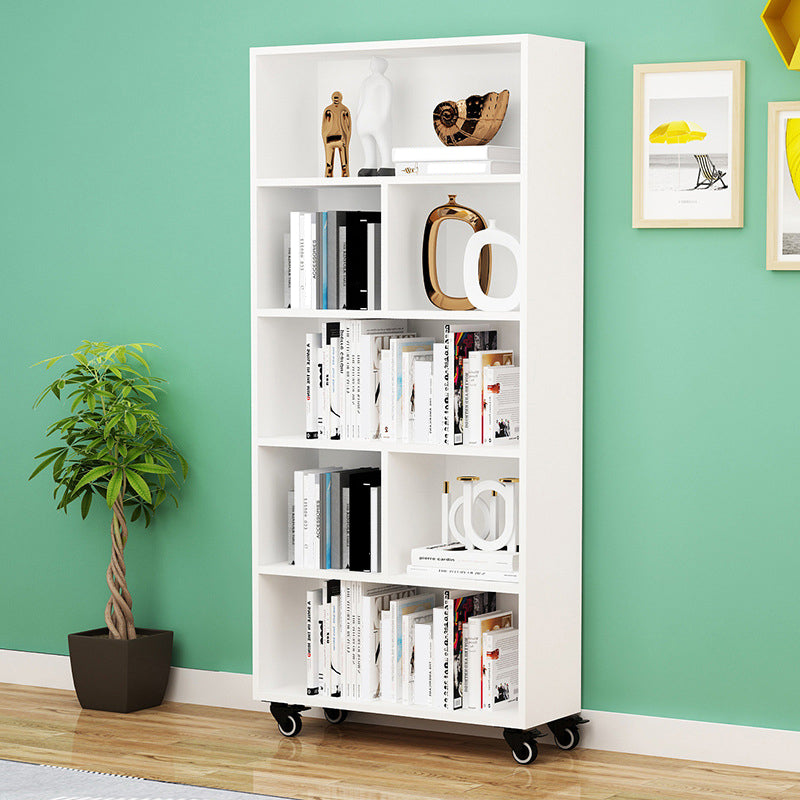 Contemporary Standard Bookcase Vertical Closed Back Bookshelf with Wheels 31.5"L x 11.8"W x 63"H White Clearhalo 'Bookcases' 'furn' 'furn_bookcases' 'Furniture' 'Office Furniture' 5172101