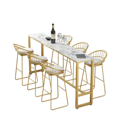 Steen rechthoek bar eettafel eigentijdse balktafel met schroefbasis in goud