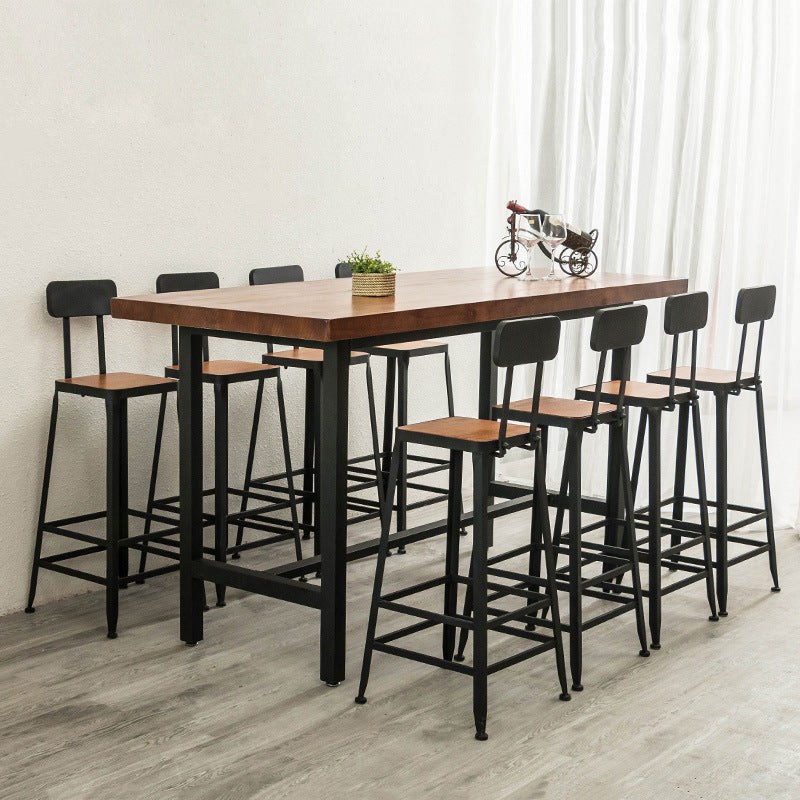 Industrial Rectangle Bar Table Pine Wood Bar Table with Trestle Base in Black