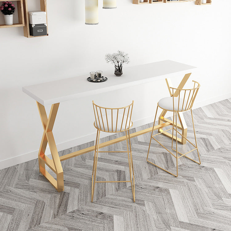 Pine Wood Bar Dining Table Traditional Luxury Rectangle Bar Table with Trestle Base 47.2"L x 15.7"W x 41.3"H Gold Without Chairs Clearhalo 'Bar Furniture' 'Bar Tables' 'bar_tables' 'furn' 'furn_bar_tables' 'Furniture' 'Kitchen & Dining Furniture' 5172938
