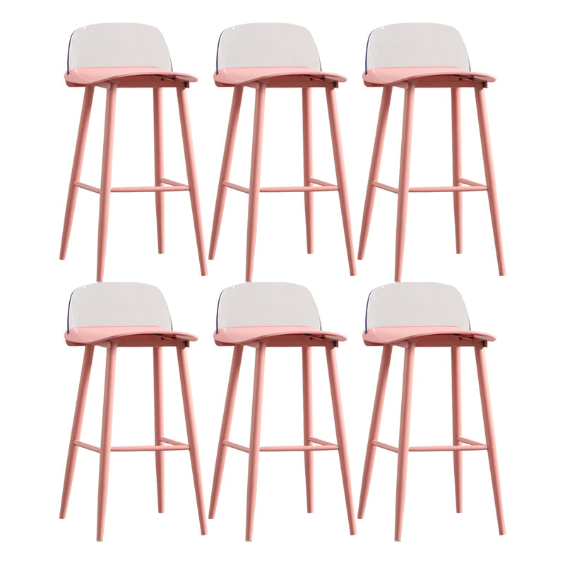 Modern Backrest Armless Counter Stool Iron Cafe Bar Stool with Acrylic Seat and Pedal Light Pink 6 Piece Set Clearhalo 'Bar Furniture' 'Bar Stools' 'bar_stools' 'furn' 'furn_bar_stools' 'Furniture' 'Kitchen & Dining Furniture' 5173142