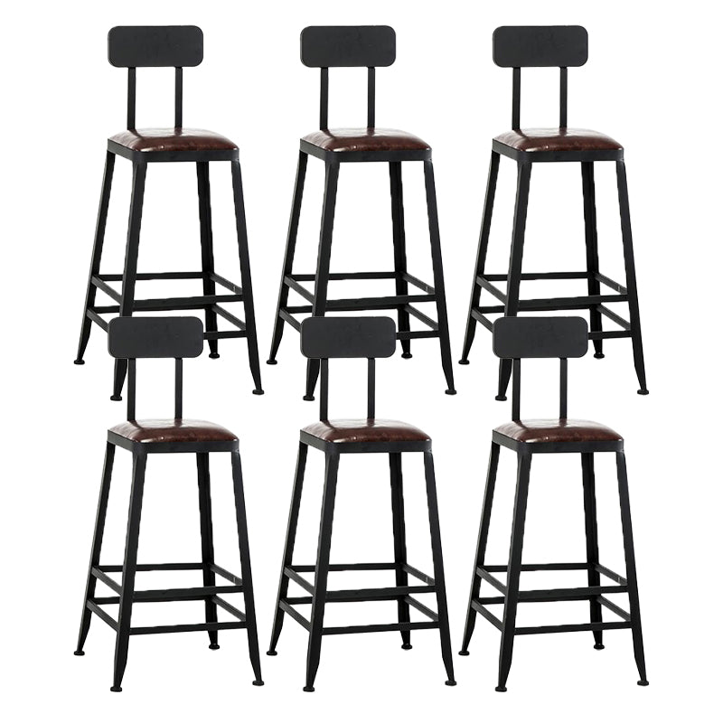 Industrial Armless Counter Stool Iron Milk Tea Shop Bar Stool with Cushion and Pedal With Back 6 Piece Set Counter Stool(26"H) Clearhalo 'Bar Furniture' 'Bar Stools' 'bar_stools' 'furn' 'furn_bar_stools' 'Furniture' 'Kitchen & Dining Furniture' 5173205