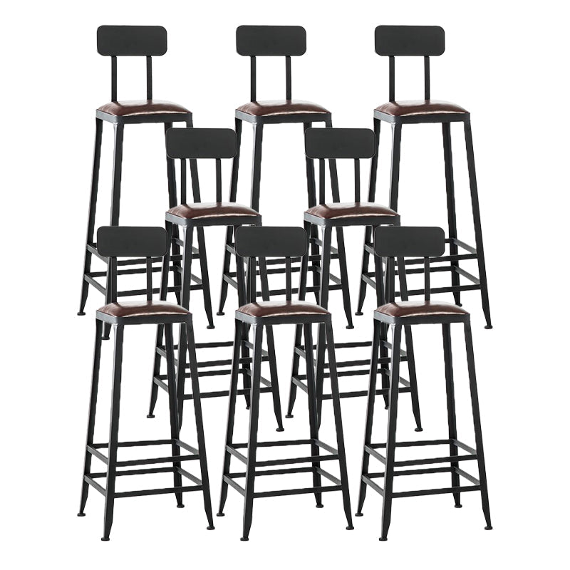Industrial Armless Counter Stool Iron Milk Tea Shop Bar Stool with Cushion and Pedal With Back 8 Piece Set Bar Stool(31"H) Clearhalo 'Bar Furniture' 'Bar Stools' 'bar_stools' 'furn' 'furn_bar_stools' 'Furniture' 'Kitchen & Dining Furniture' 5173216