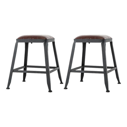 Industrial Armless Counter Stool Iron Milk Tea Shop Bar Stool with Cushion and Pedal Backless 2 Piece Set Short Stool(18"H) Clearhalo 'Bar Furniture' 'Bar Stools' 'bar_stools' 'furn' 'furn_bar_stools' 'Furniture' 'Kitchen & Dining Furniture' 5173217