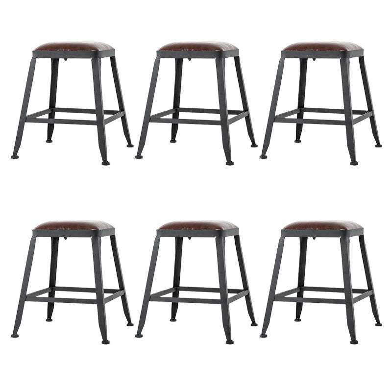 Industrial Armless Counter Stool Iron Milk Tea Shop Bar Stool with Cushion and Pedal Backless 6 Piece Set Short Stool(18"H) Clearhalo 'Bar Furniture' 'Bar Stools' 'bar_stools' 'furn' 'furn_bar_stools' 'Furniture' 'Kitchen & Dining Furniture' 5173219