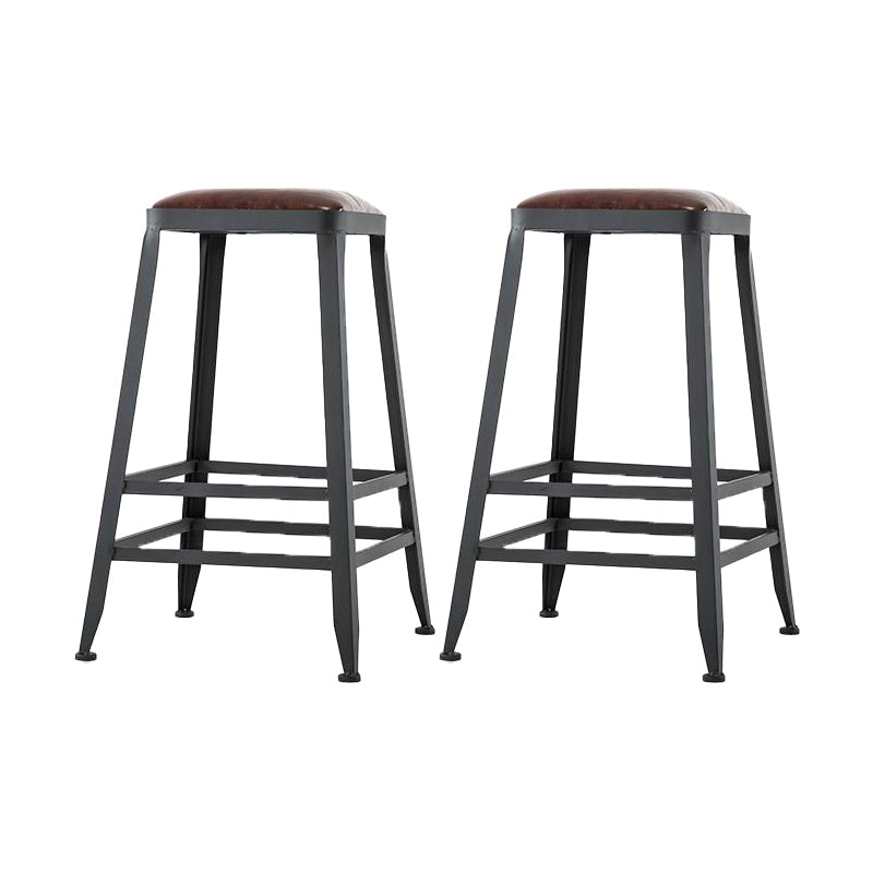 Industrial Armless Counter Stool Iron Milk Tea Shop Bar Stool with Cushion and Pedal Backless 2 Piece Set Counter Stool(26"H) Clearhalo 'Bar Furniture' 'Bar Stools' 'bar_stools' 'furn' 'furn_bar_stools' 'Furniture' 'Kitchen & Dining Furniture' 5173221