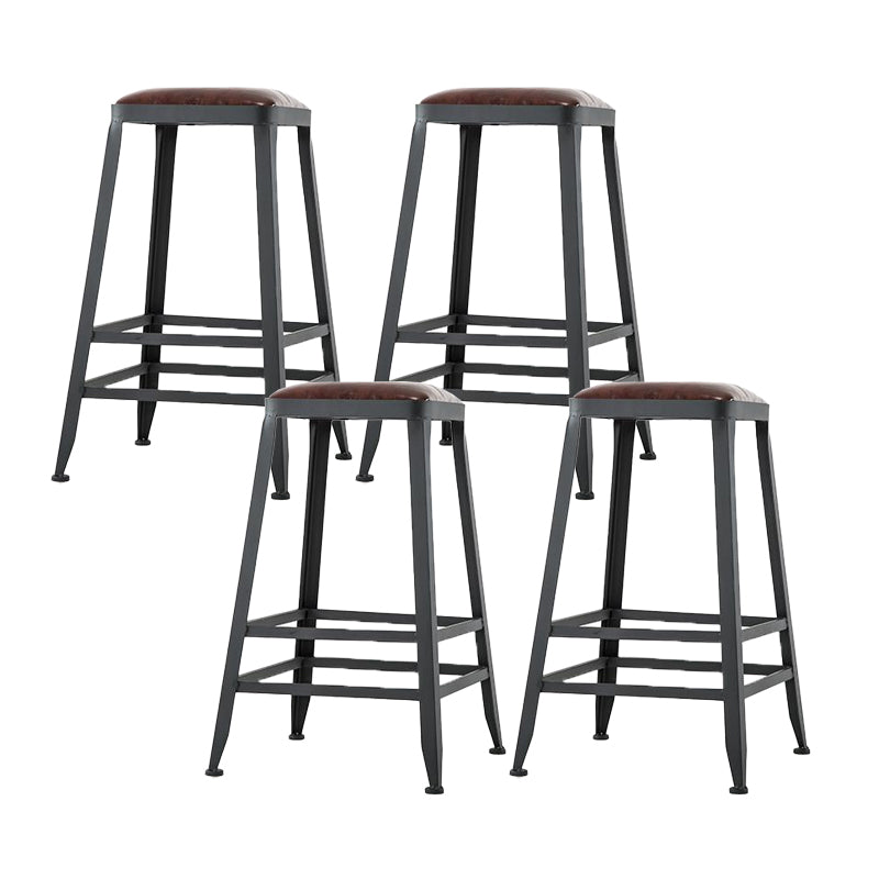 Industrial Armless Counter Stool Iron Milk Tea Shop Bar Stool with Cushion and Pedal Backless 4 Piece Set Counter Stool(26"H) Clearhalo 'Bar Furniture' 'Bar Stools' 'bar_stools' 'furn' 'furn_bar_stools' 'Furniture' 'Kitchen & Dining Furniture' 5173222