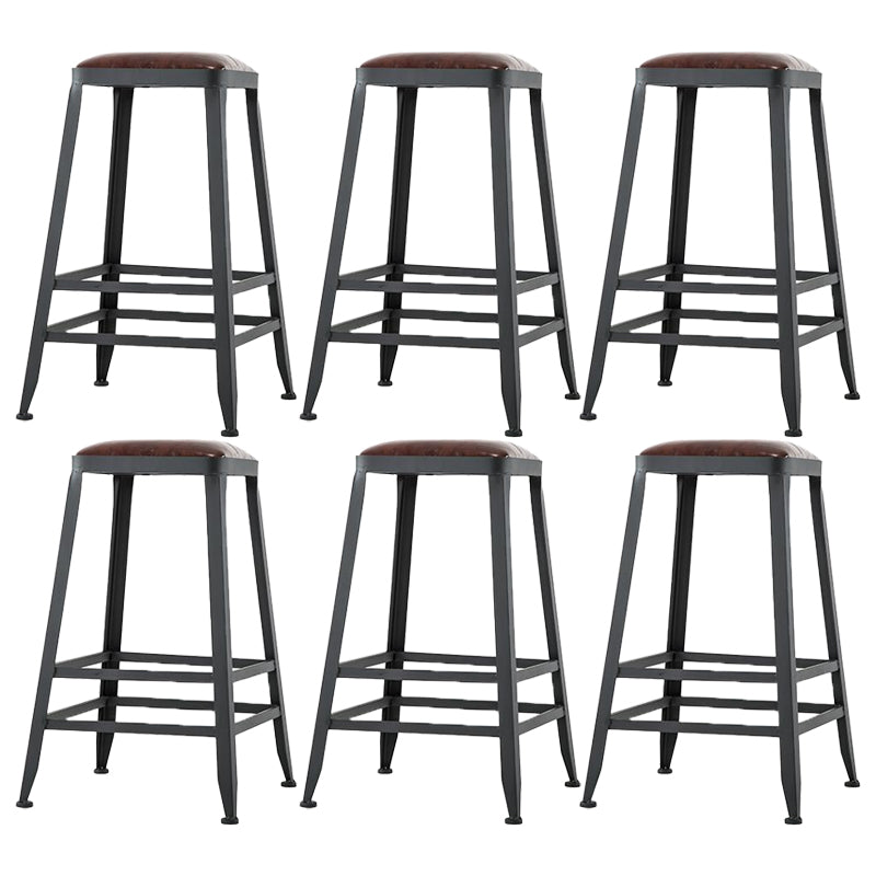 Industrial Armless Counter Stool Iron Milk Tea Shop Bar Stool with Cushion and Pedal Backless 6 Piece Set Counter Stool(26"H) Clearhalo 'Bar Furniture' 'Bar Stools' 'bar_stools' 'furn' 'furn_bar_stools' 'Furniture' 'Kitchen & Dining Furniture' 5173223