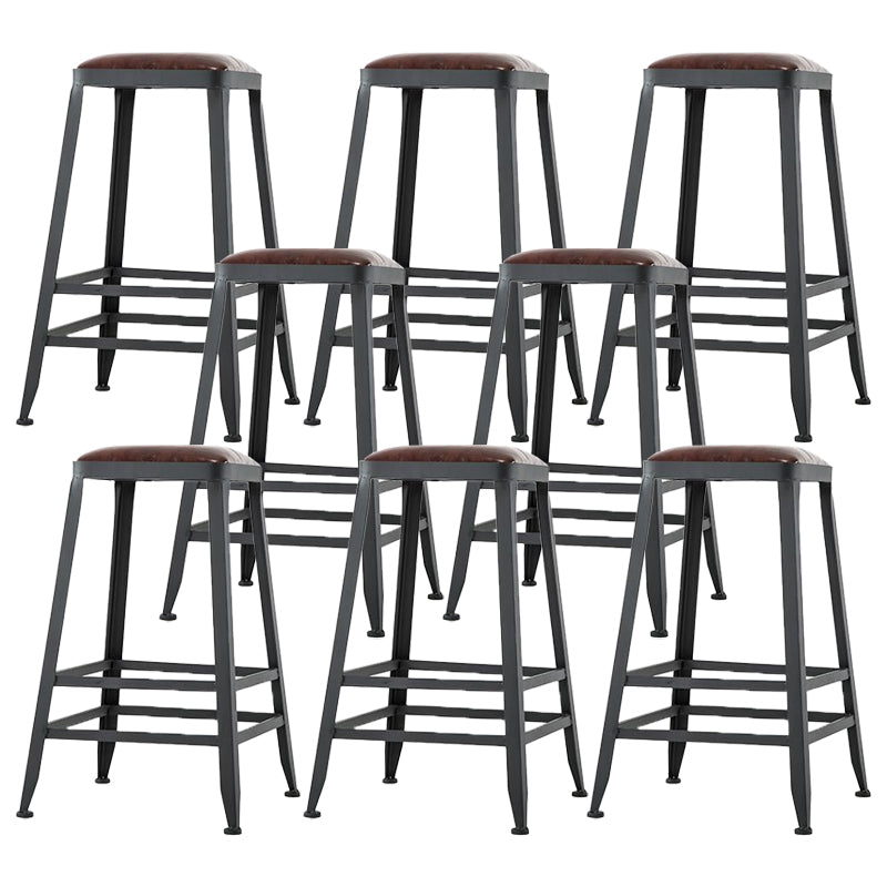 Industrial Armless Counter Stool Iron Milk Tea Shop Bar Stool with Cushion and Pedal Backless 8 Piece Set Counter Stool(26"H) Clearhalo 'Bar Furniture' 'Bar Stools' 'bar_stools' 'furn' 'furn_bar_stools' 'Furniture' 'Kitchen & Dining Furniture' 5173224