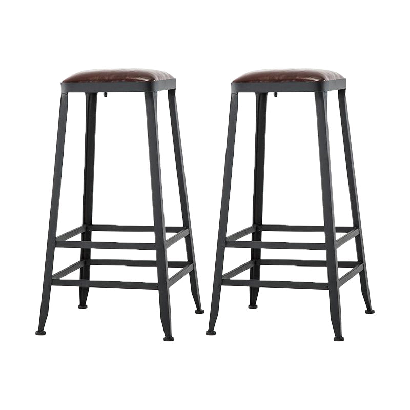 Industrial Armless Counter Stool Iron Milk Tea Shop Bar Stool with Cushion and Pedal Backless 2 Piece Set Bar Stool(30"H) Clearhalo 'Bar Furniture' 'Bar Stools' 'bar_stools' 'furn' 'furn_bar_stools' 'Furniture' 'Kitchen & Dining Furniture' 5173225