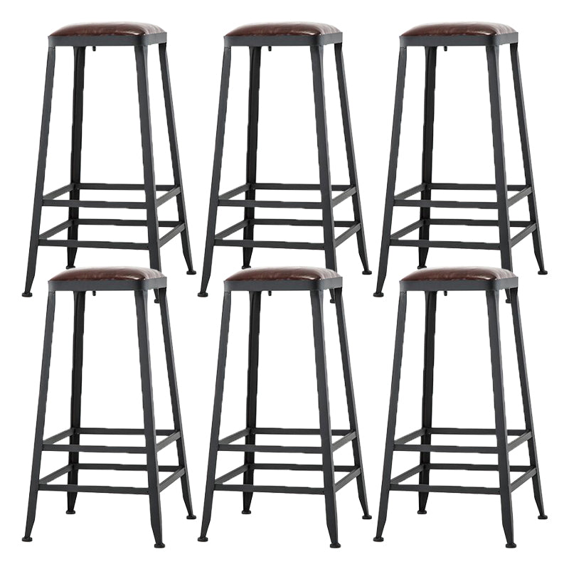 Industrial Armless Counter Stool Iron Milk Tea Shop Bar Stool with Cushion and Pedal Backless 6 Piece Set Bar Stool(30"H) Clearhalo 'Bar Furniture' 'Bar Stools' 'bar_stools' 'furn' 'furn_bar_stools' 'Furniture' 'Kitchen & Dining Furniture' 5173227